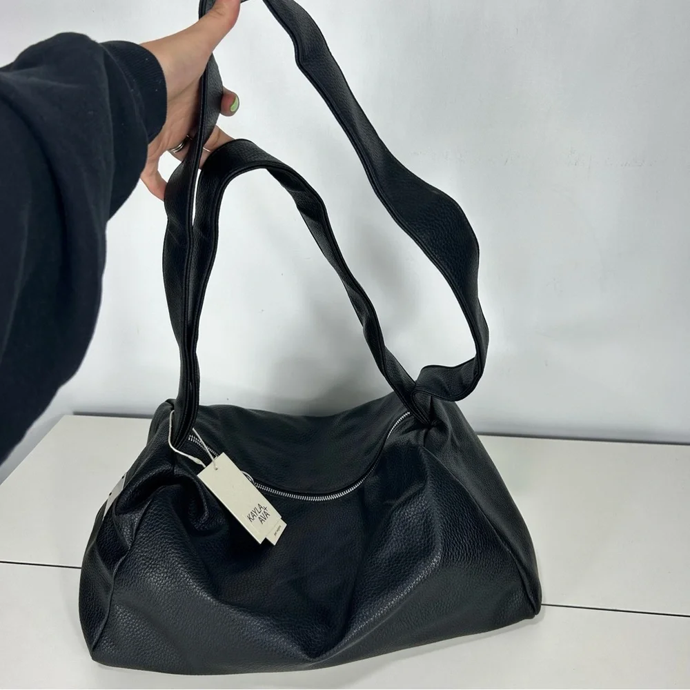 Kayla + Ava NWT Black Minimalist Vegan Leather Shoulder Bag